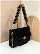 Bolso de hombro piel serraje con tira tachonada
