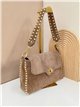Bolso de hombro piel serraje con tira tachonada