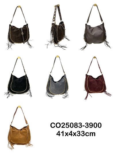 Hobo grande piel serraje con flecos y tachuelas