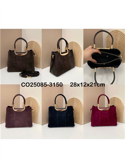 Bolso mano piel serraje con asa metálica