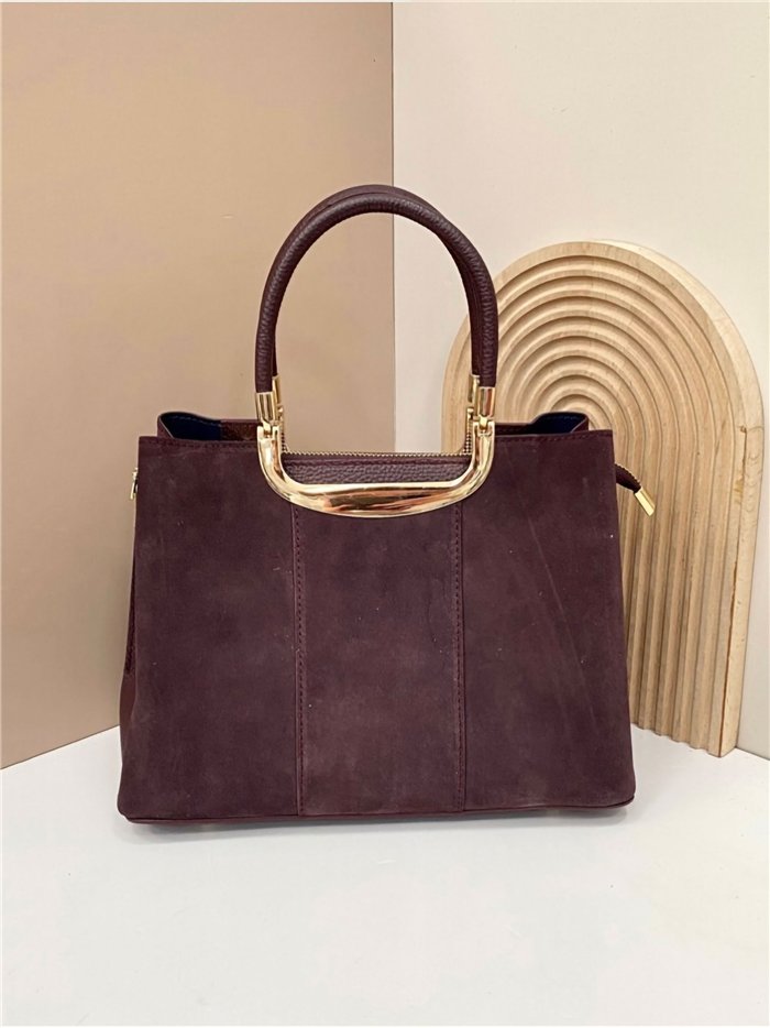 Bolso mano piel serraje con asa metálica