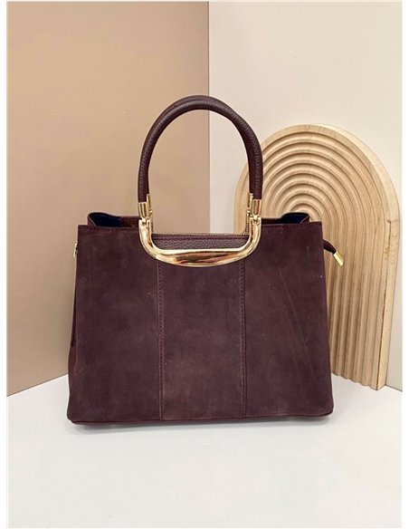 Bolso mano piel serraje con asa metálica