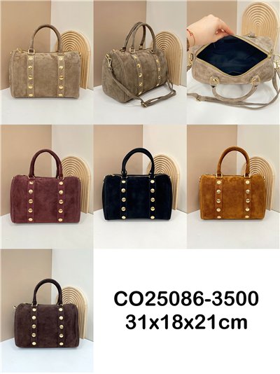 Bolso bowling piel serraje con tachuelas