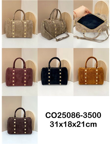 Bolso bowling piel serraje con tachuelas