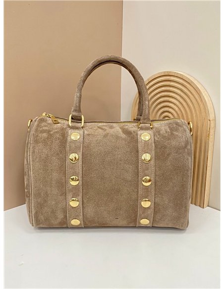 Bolso bowling piel serraje con tachuelas