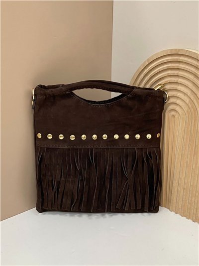 Bolso de mano piel serraje con flecos y tachuelas 2