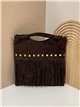 Bolso de mano piel serraje con flecos y tachuelas