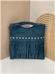 Bolso de mano piel serraje con flecos y tachuelas