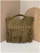 Bolso de mano piel serraje con flecos y tachuelas