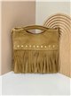 Bolso de mano piel serraje con flecos y tachuelas