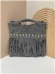 Bolso de mano piel serraje con flecos y tachuelas