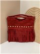 Bolso de mano piel serraje con flecos y tachuelas