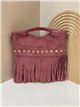Bolso de mano piel serraje con flecos y tachuelas
