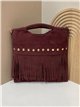 Bolso de mano piel serraje con flecos y tachuelas