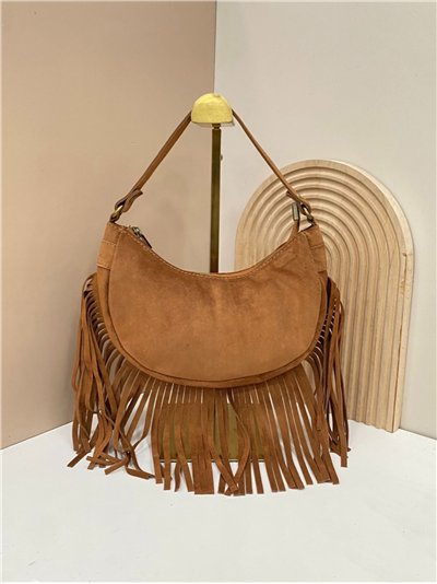 Bolso bandolera media luna piel serraje con flecos 2