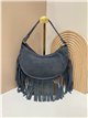 Bolso bandolera media luna piel serraje con flecos