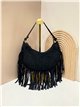 Bolso bandolera media luna piel serraje con flecos