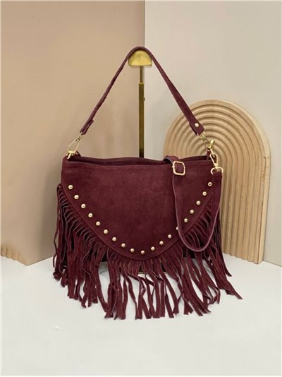Bolso de hombro piel serraje con flecos y solapa en V 2