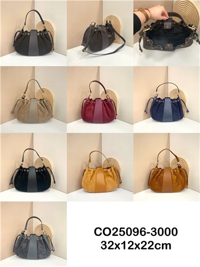 Bolso bombonera piel bicolor frunces