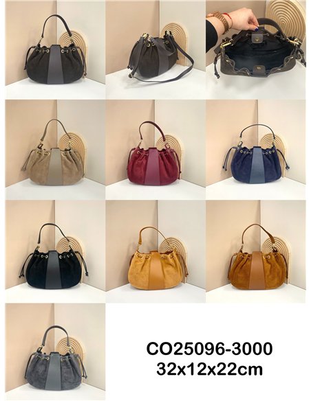 Bolso bombonera piel bicolor frunces