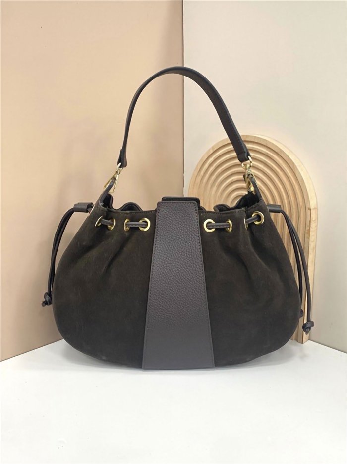 Bolso bombonera piel bicolor frunces