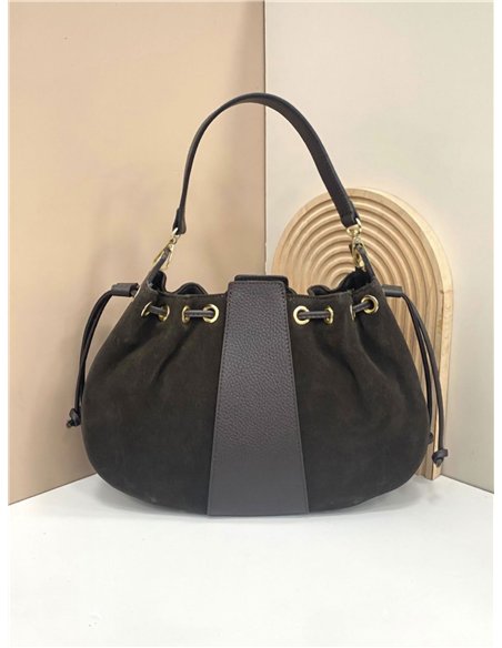 Bolso bombonera piel bicolor frunces