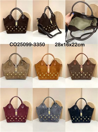 Tote bag piel serraje con tachuelas