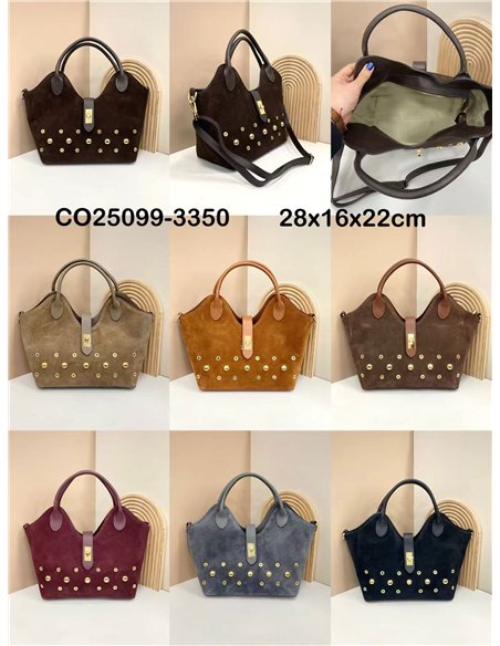 Tote bag piel serraje con tachuelas