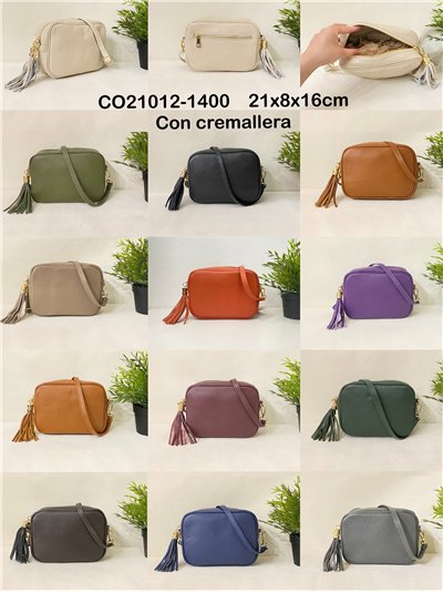 Bolso bandolera de piel con borla y cremallera