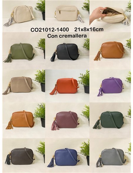 Bolso bandolera de piel con borla y cremallera