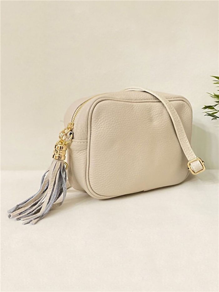 Bolso bandolera de piel con borla y cremallera