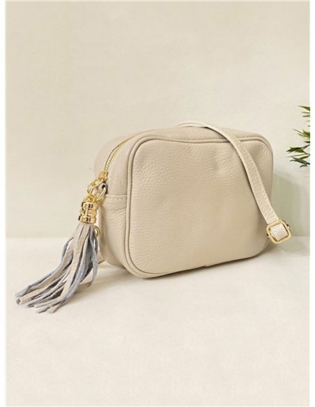 Bolso bandolera de piel con borla y cremallera