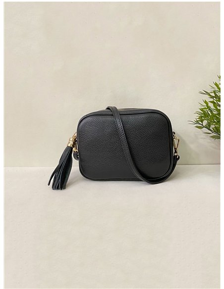 Bolso bandolera de piel con borla sin cremallera