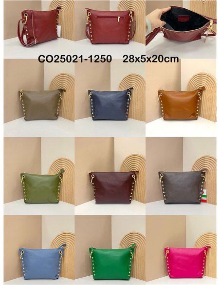 Leather crossbody bag with side studs