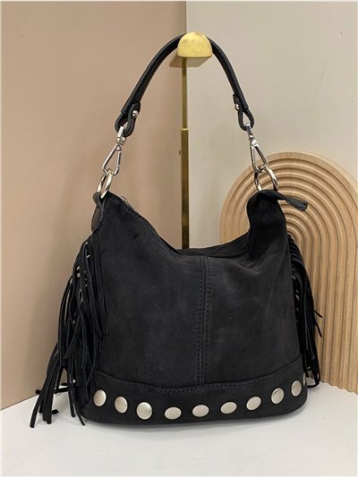 Bolso hobo de piel serraje con flecos y tachuelas 2