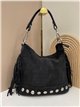 Bolso hobo de piel serraje con flecos y tachuelas