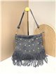 Bolso de hombro piel serraje con flecos y tachuelas frontales