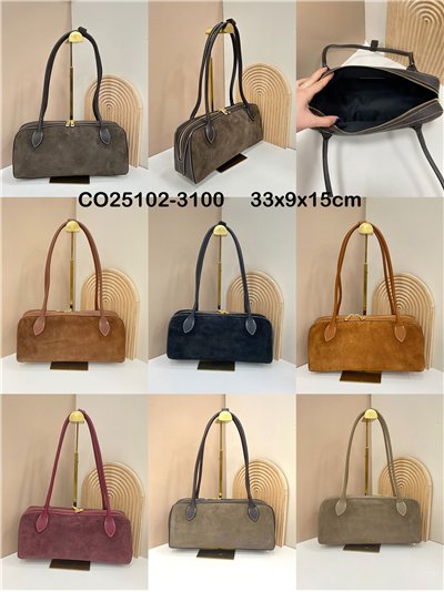 Bolso baguette de piel serraje con doble asa