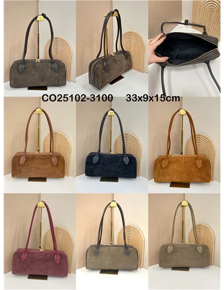 Bolso baguette de piel serraje con doble asa