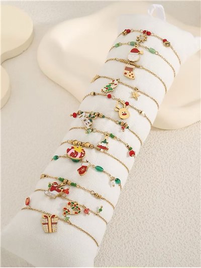 Conjunto de 12 Pulseras navideñas con charms esmaltados - Expositor incluido