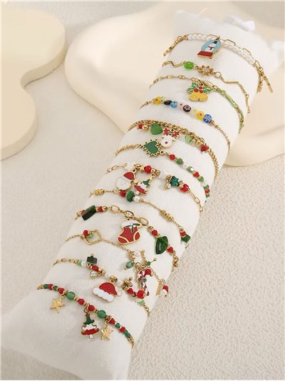 Conjunto de 12 Pulseras navideñas con charms esmaltados - Expositor incluido