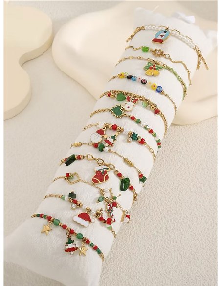 Conjunto de 12 Pulseras navideñas con charms esmaltados - Expositor incluido