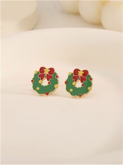 Pendientes corona navideña esmaltada