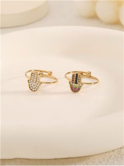 Anillo mano de fátima con circonitas