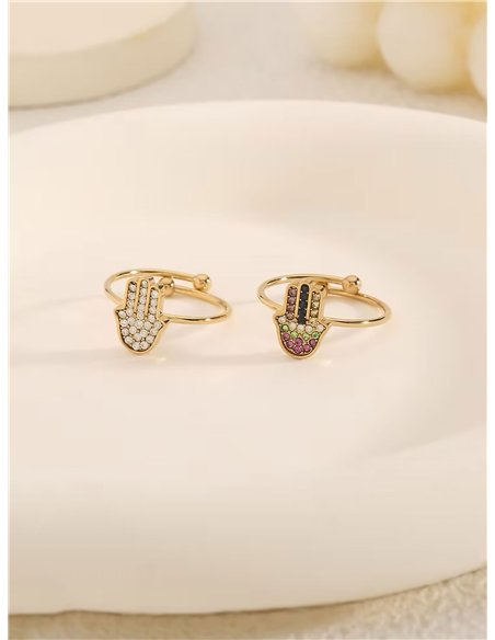 Anillo mano de fátima con circonitas