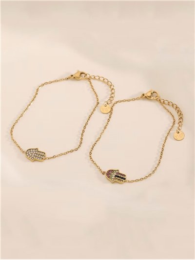 Pulsera cadena mano de fátima con circonitas
