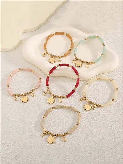 Pulsera de cuentas con colgantes sol y luna