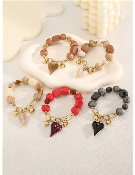 Pulsera de cuentas con colgantes corazón