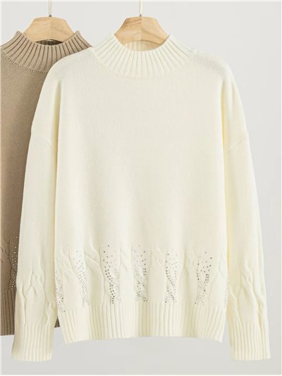 Jersey estructura trenzas strass cuello perkins