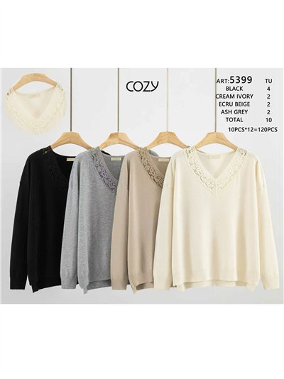 Jersey escote pico con guipur 2